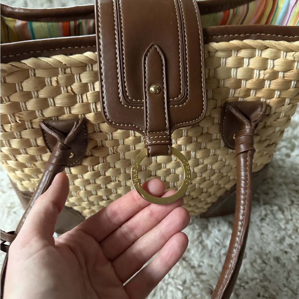 Chaps Woven Tote with Brown Designer Buckle Cute Beautiful Bag with Accents - Picture 3 of 6